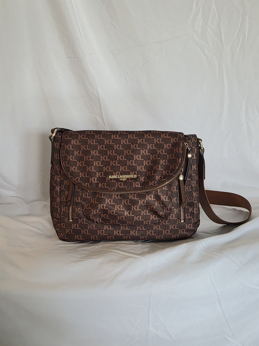 Karl Lagerfeld Brown Monogram Logo Crossbody Bag